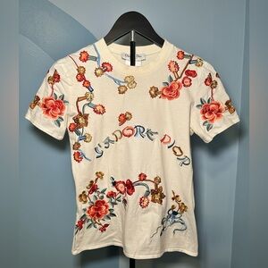 Vintage Dior White Floral Embroidered and Embellished “J’adore Dior” T-Shirt